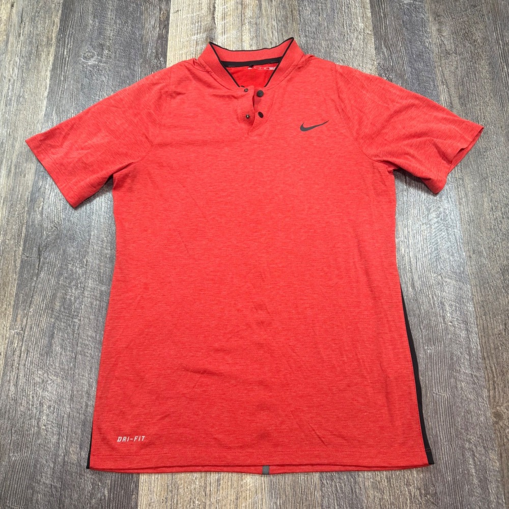 Nike Tiger Woods Collection Polo Mens Small Red Dri-FIT Blade Collar 728187-872
